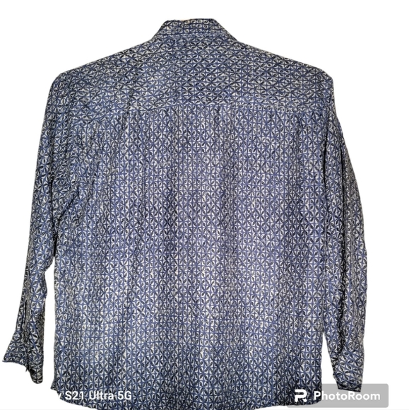 Chiamare Silk Men's Long Sleeve Button Up Shirt Blue Patterned Size L - Picture 2 of 4